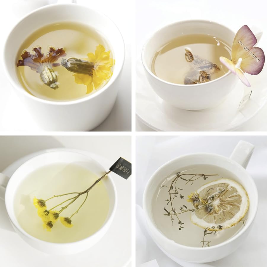KKOKDAM Tea Sampler Bundle - Loose Leaf Set, Fancy Variety Pack, Blooming Flowers, Korean Tea Sets, Unique Gifts, Loose Leaf Teas - Pack of 4