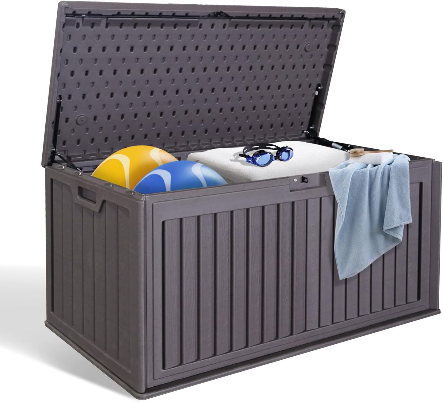 100 Gallon Waterproof Outdoor Storage Box, Outside Resin Deck Box for Patio Cushions, Garden Tools and Sports Pools Equipment