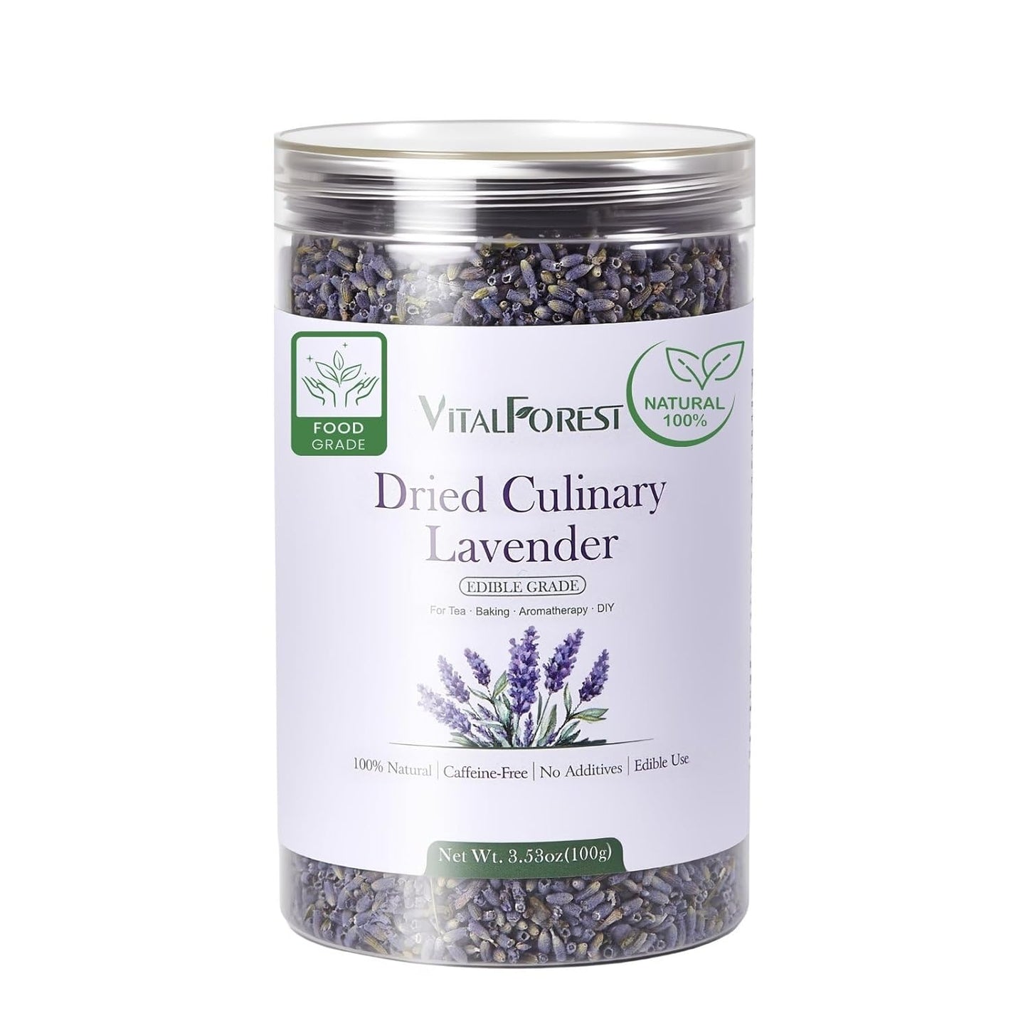 Dried Culinary Lavender – 100% Natural Food Grade Lavender Buds Herbs Tea, 3.53oz (100g), Edible Lavenders Flowers for Drinks, Baking, Cooking, Tea, Bath Soak, DIY Skincare & Crafts