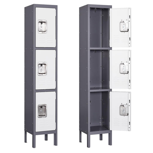 Yizosh Metal Lockers for Employees with Lock, Employees Locker Storage Cabinet with 1 Doors, Tall Steel Storage Locker for Gym, School, Office (Gray White, 3 Door)