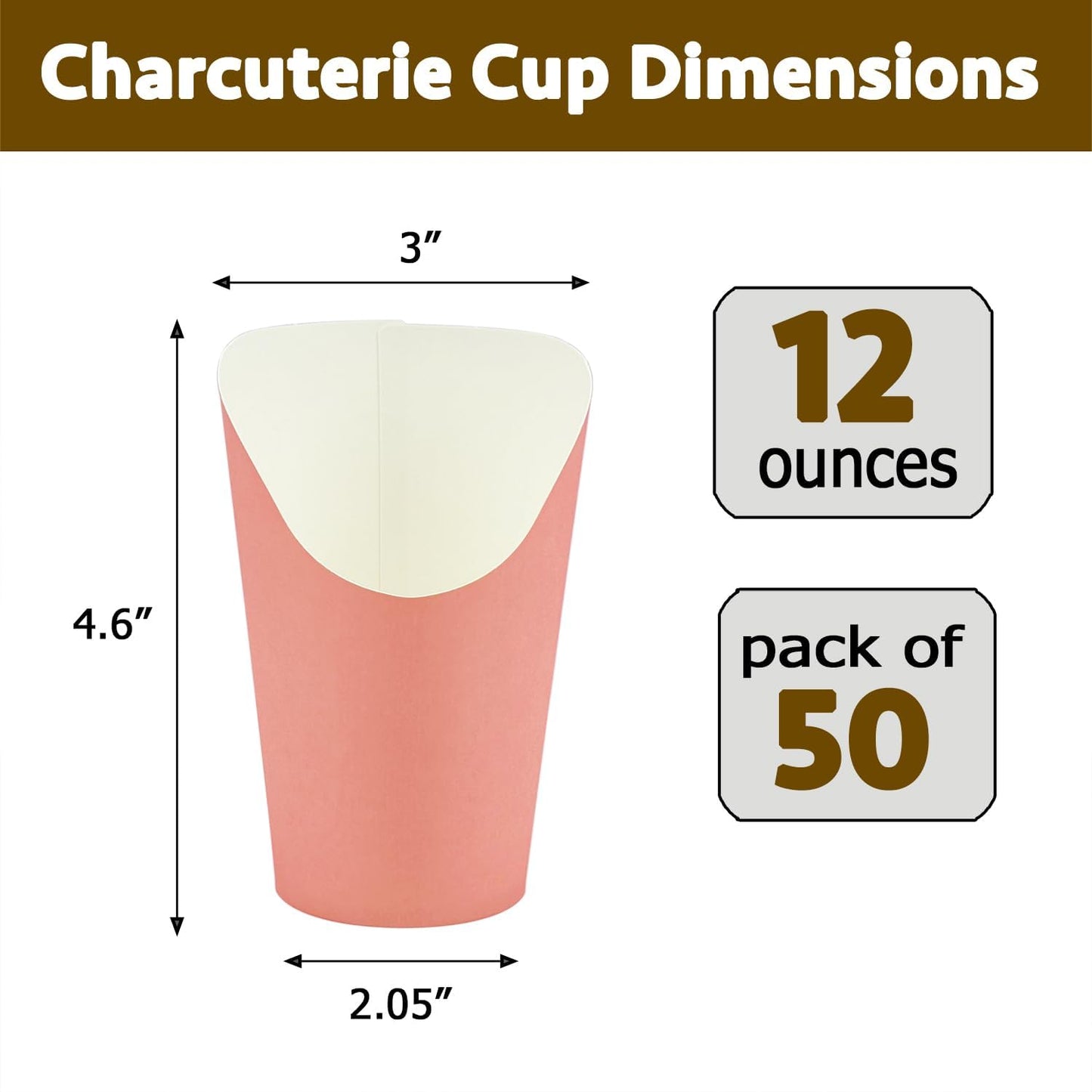 CAMKYDE 50 Pcs French Fries Holder, 12oz Disposable Paper French Fry Cups Charcuterie Cups for all Occasions (12oz, Pink)