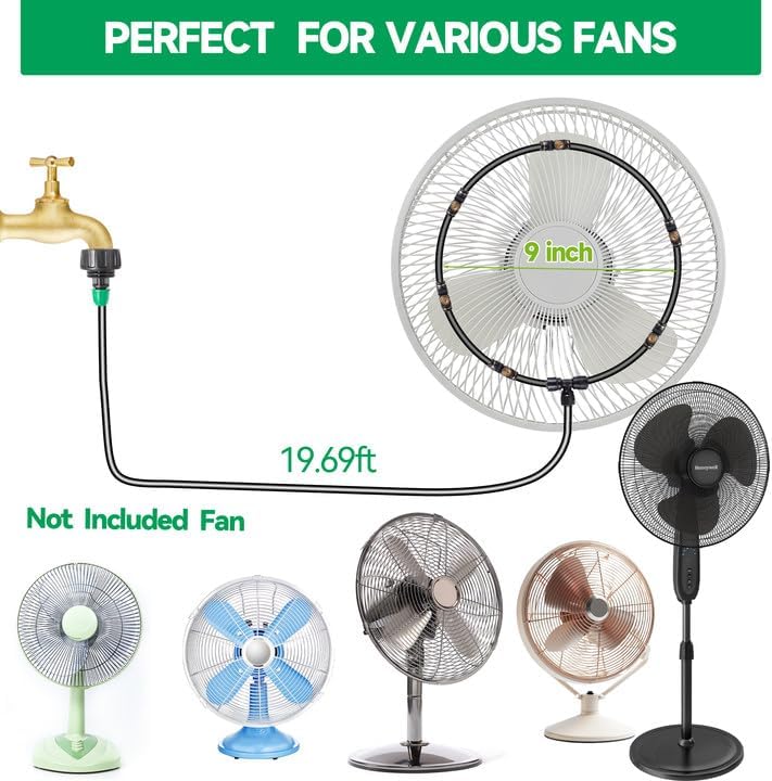 Anti Leak Misting Fans for Outside,Outdoor Misting Fan Kit,19.69FT(6M) with 6 Brass Nozzle + 6m Line + 3/4" Adapter Water Mist Sprayer for Backyard Patio, Perfect for Outdoor Cooling System