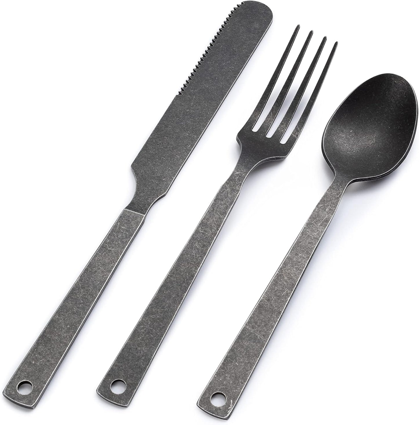 Barebones Flatware Silverware Set - Formal Camping Utensils - Stainless Steel Cutlery Set of 6 - Camping Utensil Set with Forks, Knives, and Spoons (Matte Black)