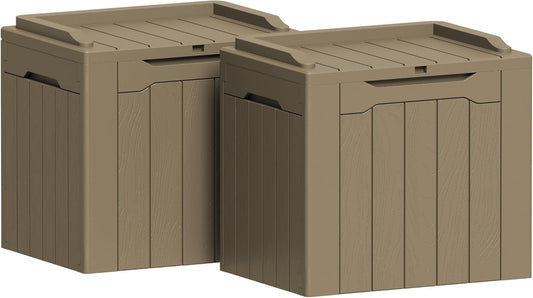 Greesum 31 Gallon Deck Box for Outside, All Weather Outdoor Storage Boxes for Patio Furniture Set, Package Delivery Box, Garden Tools, Light Coffee(Set of 2)