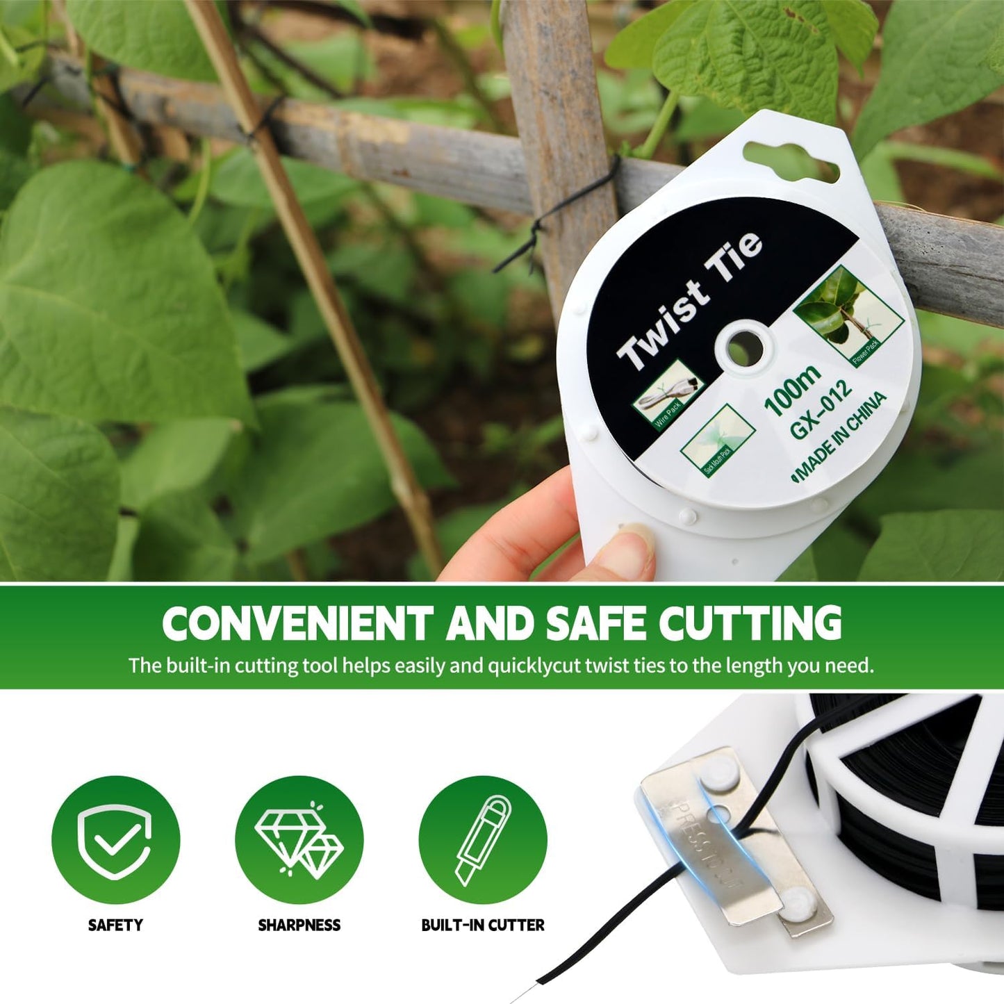 (2 Reels) Garden Wire, Twist Ties Heavy Duty with Cutter 328 Ft Multi-Function Black Coated Tape to Support Plant Tie Up Bags for Home Office Black(328 Feet / 100 m)