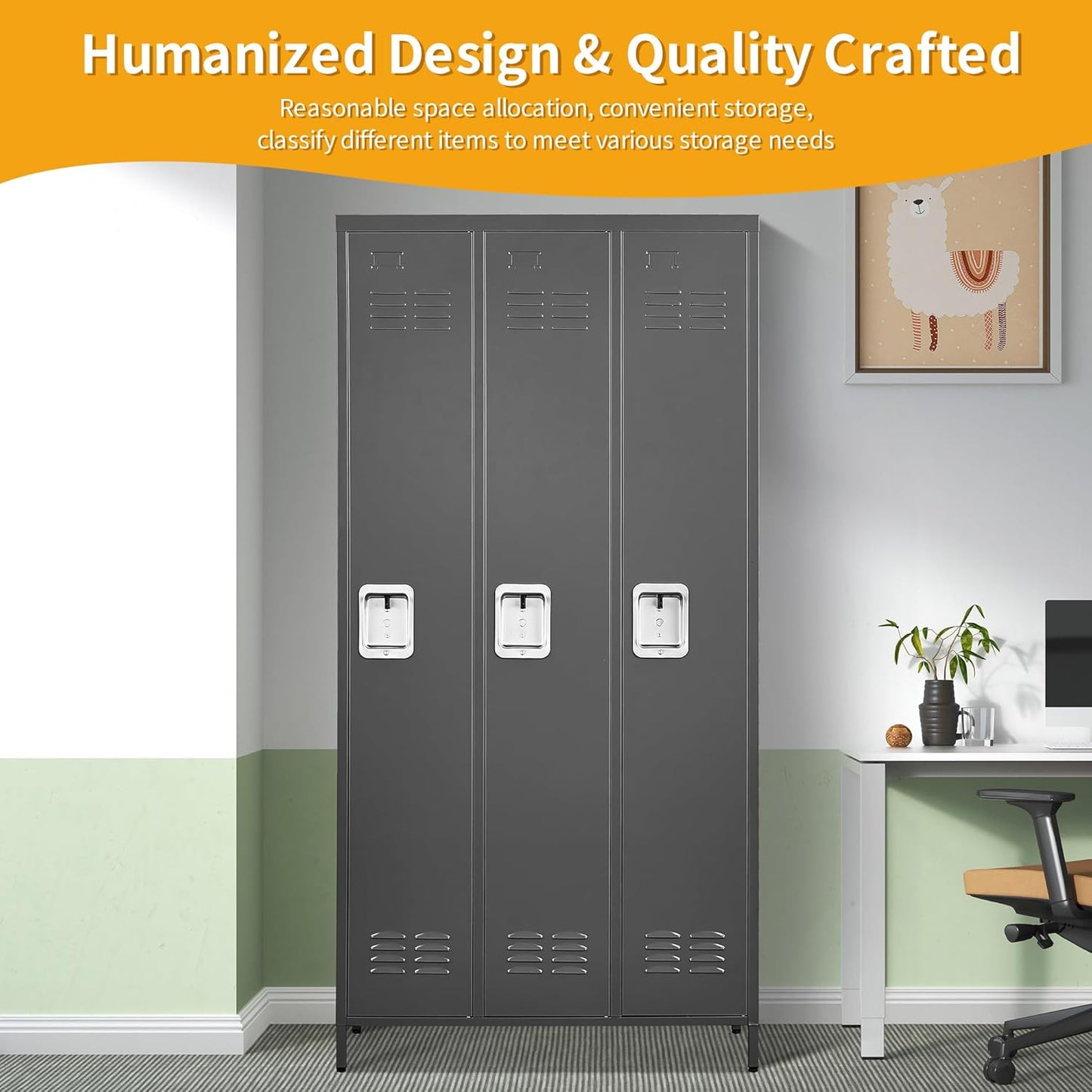 Metal Lockers for Employees, Storage Employee Locker, 72" Storage Lockers with Shelves Steel Cabinet for Home (Black, 3 door-72'')