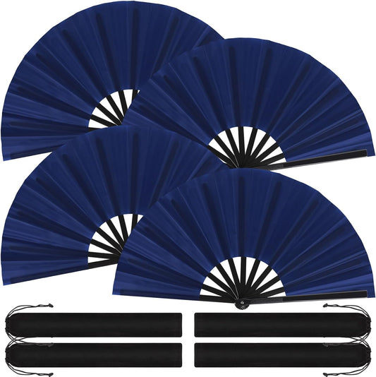 Blulu 4 Pcs 13 Inch Large Folding Hand Fans for Line Dancing Big Clapping Popping Raves Fans Bulk for Dancing Boots on the Ground Festival Party Decoration(classic Style, Navy, 13 Inch)