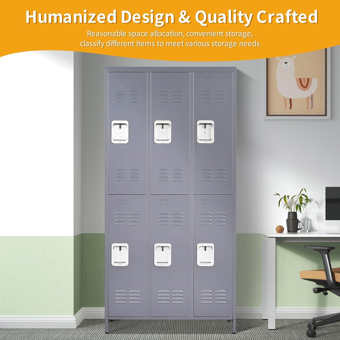 Metal Lockers for Employees, Storage Employee Locker, 72" Storage Lockers with Shelves Steel Cabinet for Home (Gray, 6 door-72'')