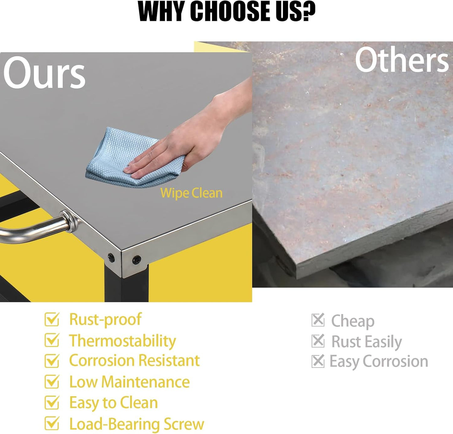 Outvita Outdoor Grill Cart, Movable Food Prep and Work Cart Table, Pizza Oven Stand Table with Wheels, Indoor & Outdoor Multifunctiona Stainless Steel Flattop BBQ Table for Home Party Camping