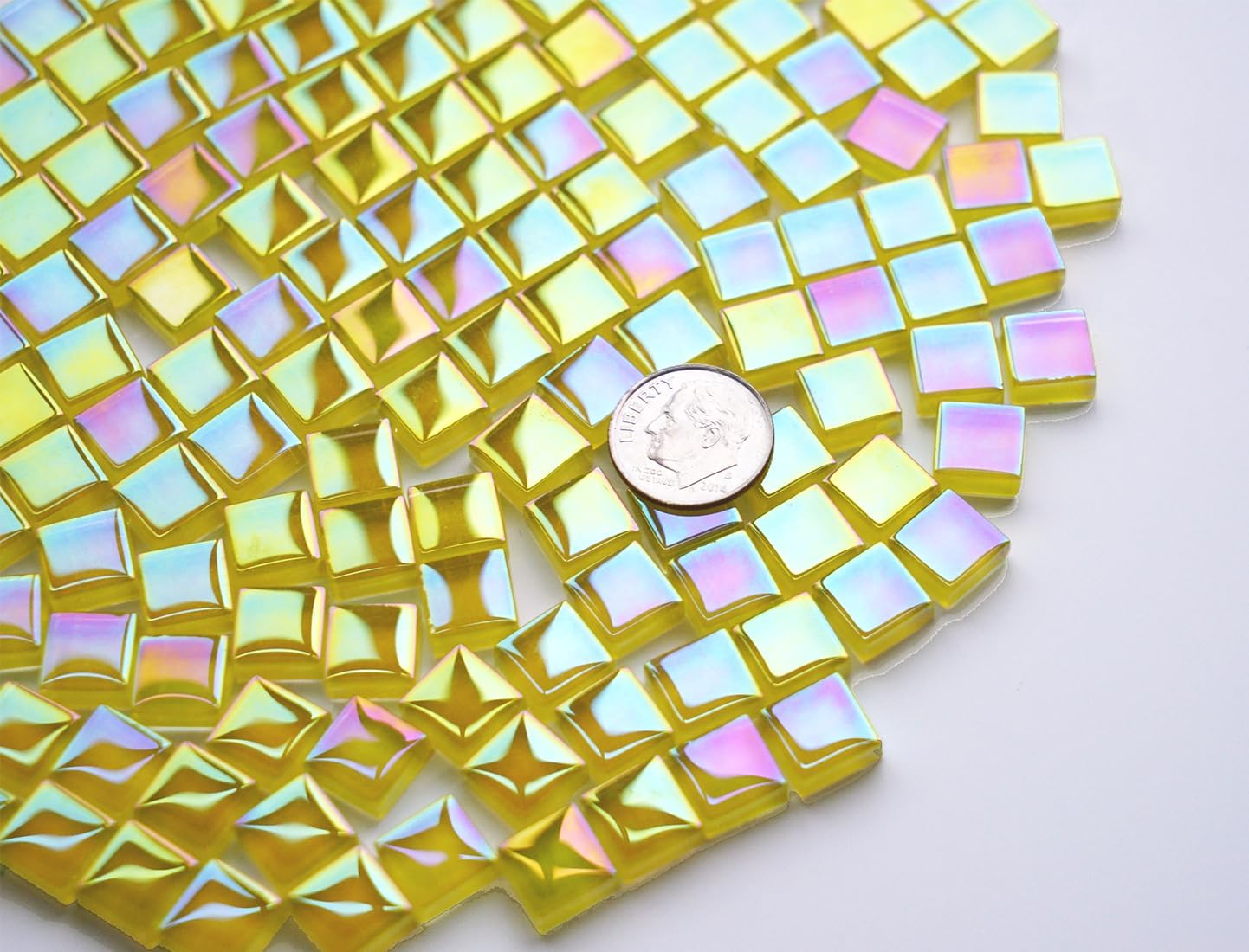 300G Iridescent Mosaic Tiles, 0.4 inches Square Mosaic Glass Pieces, Mini Tiles for Glass Projects, Great for Mosaic Craft, 335pcs Crisp Sunshine Yellow Mosaic Great for Art Supplies