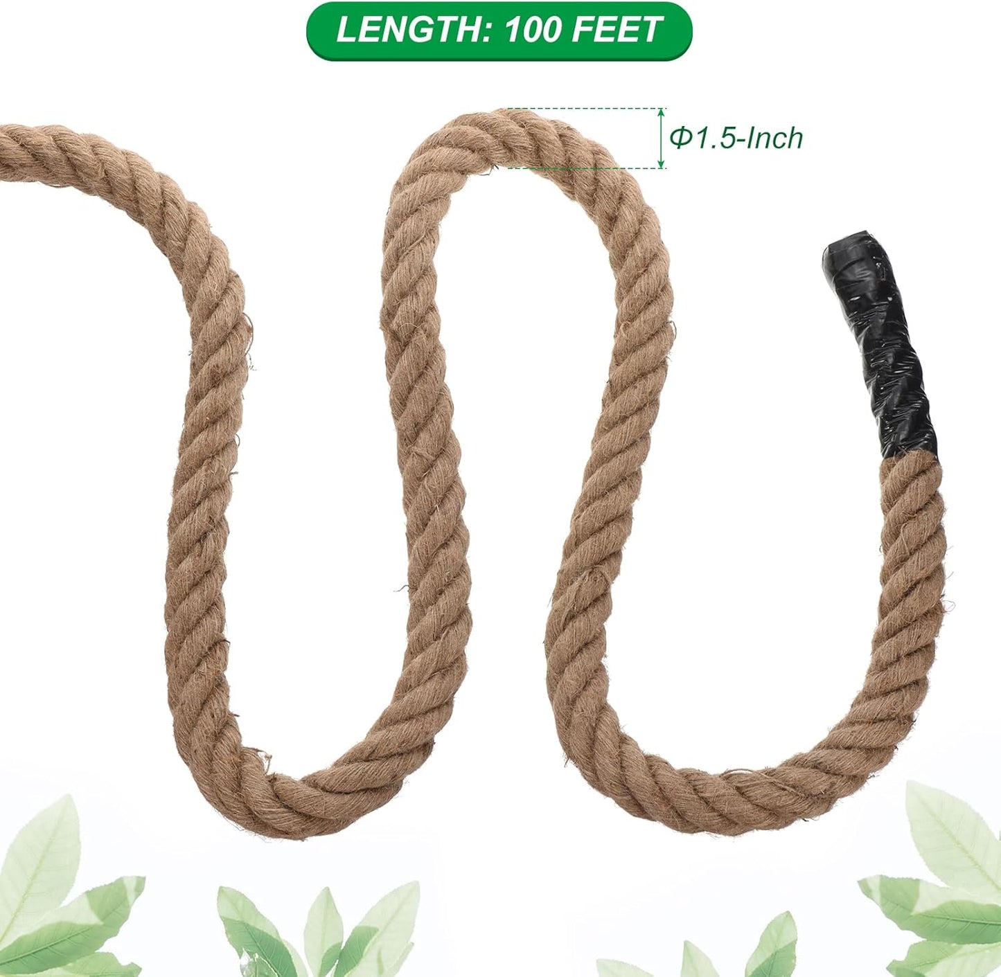 PATIKIL Jute Rope 1-1/2 Inch x 100 Feet Twisted Manila Rope Jute Rope Natural Thick Jute Rope Twine Burlap Rope for Docks Railings Bundling Craft Tug of War Decorating