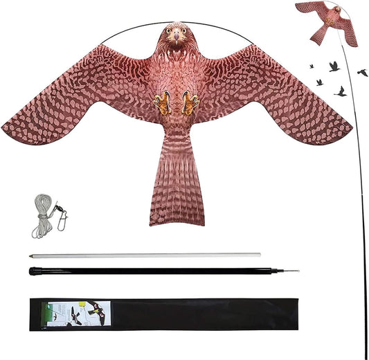 Bird Hawk Flying Kite with Pole Crops Farm Protector Bird Scarer Flying Kite with 6m Pole-Style A