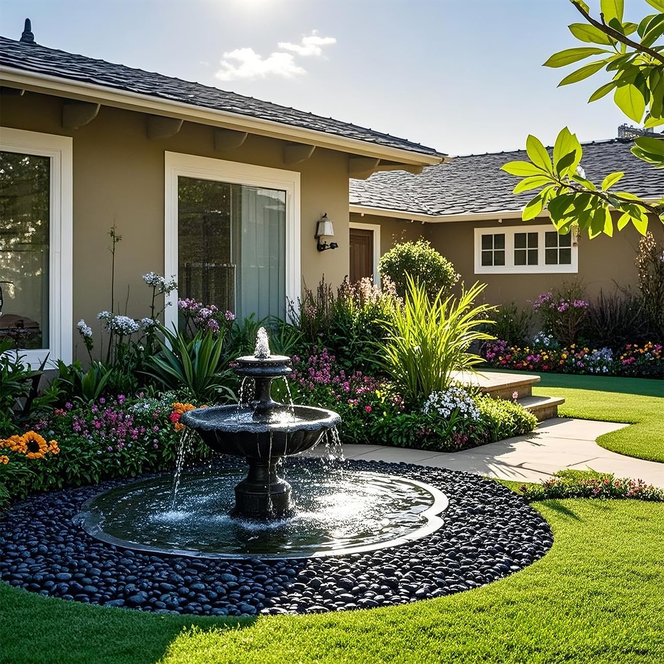 River Rocks 5 Lb, Pebbles for Indoor Plants 0.5"-1.4", Black Rocks for Outdoor Landscaping, Decorative Stones Vase Filler, Fish Tank, Fountain, Succulents, Flower Bed, Black