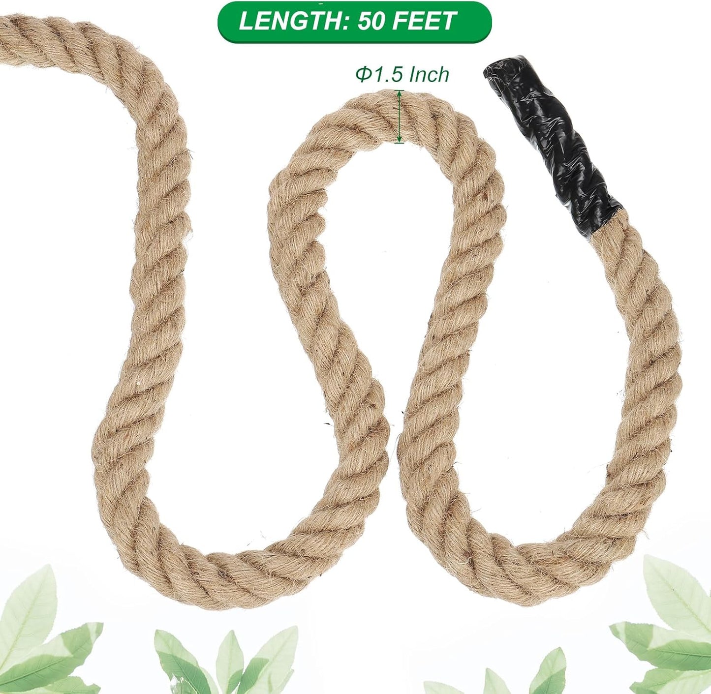 PATIKIL 1-1/2" x 50 Ft Twisted Manila Rope Jute Rope Natural Thick Jute Rope Twine Burlap Rope for Docks Railings Bundling Craft Tug of War Decorating