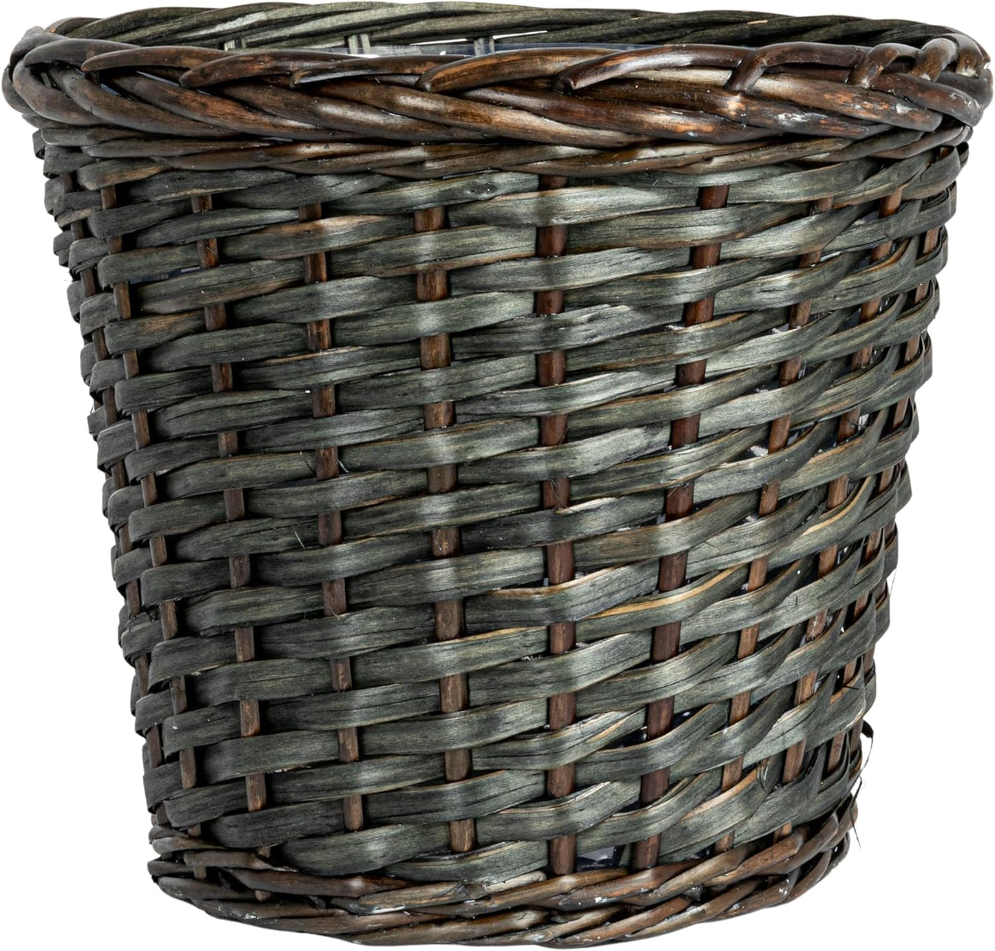 Household Essentials Woven Willow Waste Basket with Plastic Liner, Blue/Grey